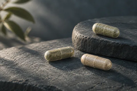 Illustrative capsule formulation study on a slate surface